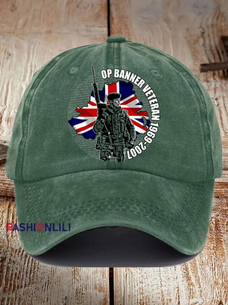 Unisex British Veteran Design Print Hat Green / JM