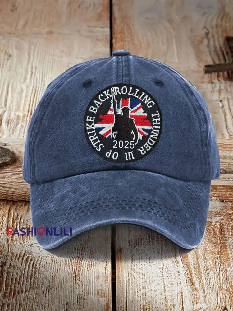 Unisex British Veteran Design Print Hat Navy Blue / JM