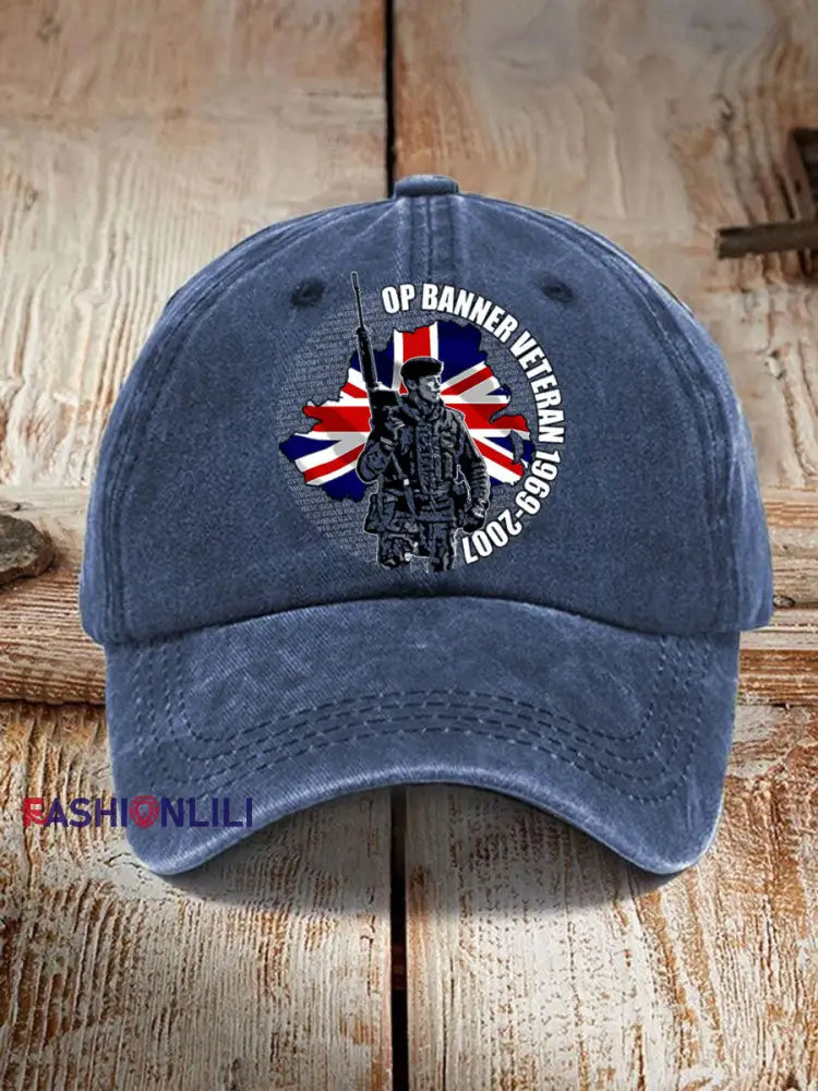Unisex British Veteran Design Print Hat Navy Blue / JM