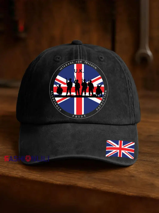 Unisex British Veteran Print Design Print Hat Black / ONE