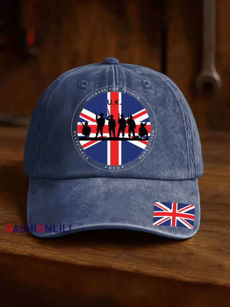 Unisex British Veteran Print Design Print Hat Navy Blue / ONE