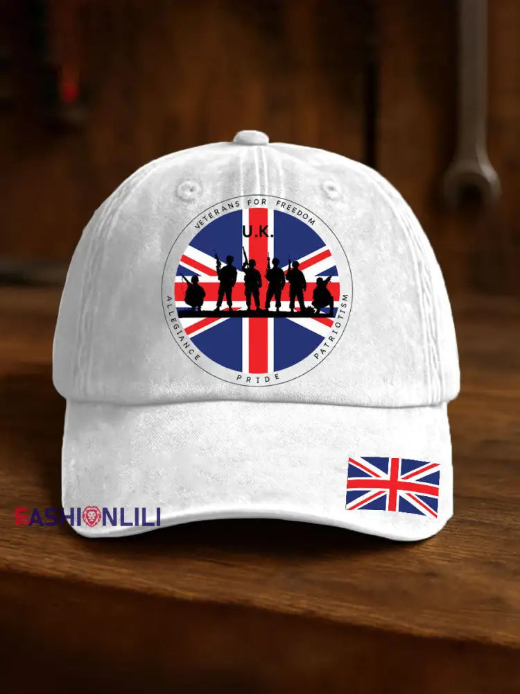 Unisex British Veteran Print Design Print Hat White / ONE