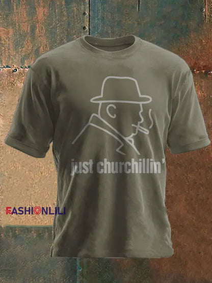 Unisex Funny Churchill Printed T-shirt Army Green / S