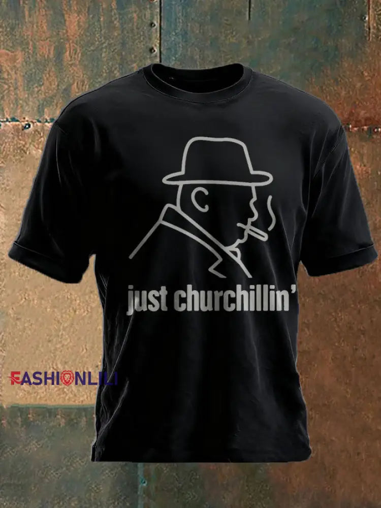 Unisex Funny Churchill Printed T-shirt Black / S