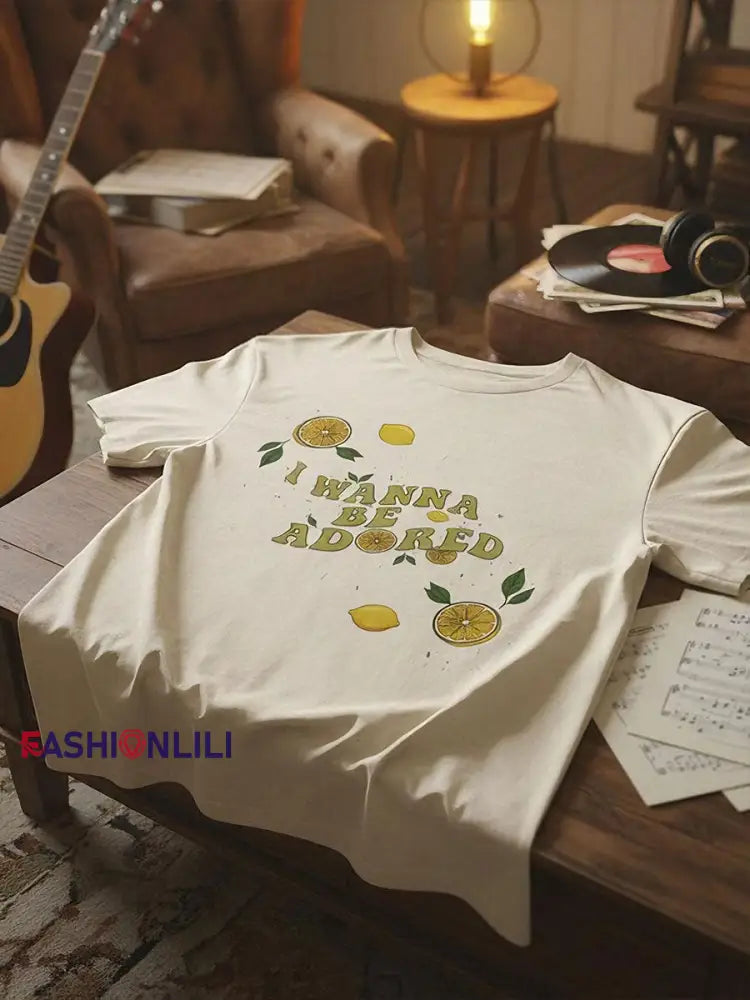 Unisex I Wanna Be Adored Lemon Roses Music Lover Printed T-shirt Apricot / S