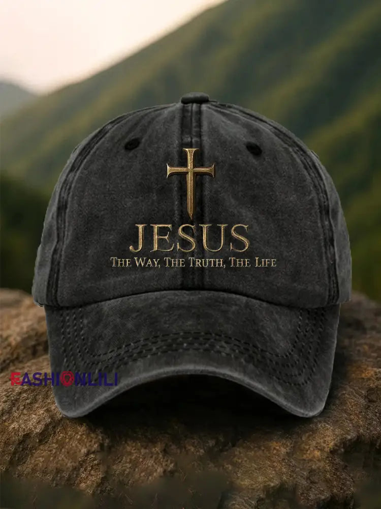 Unisex Jesus The Way The Truth The LifeCross Faith Print Hat Black / ONE
