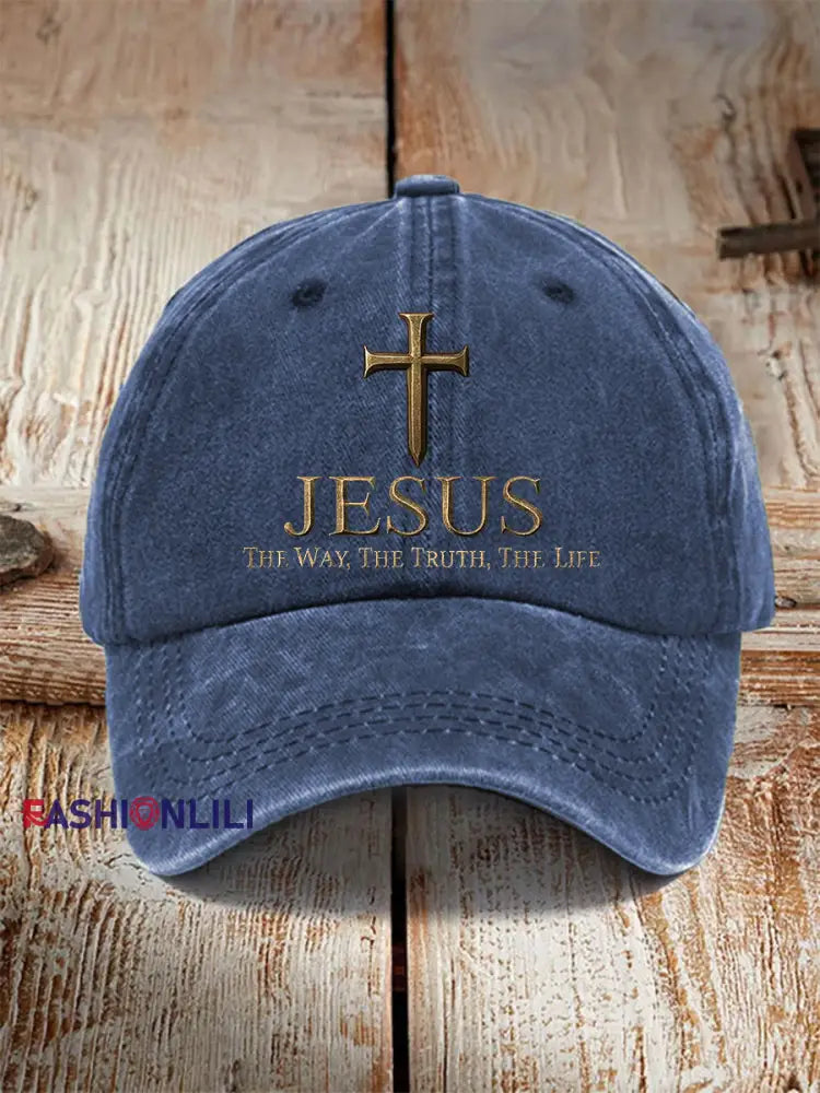 Unisex Jesus The Way The Truth The LifeCross Faith Print Hat Navy Blue / ONE