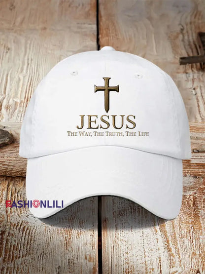Unisex Jesus The Way The Truth The LifeCross Faith Print Hat White / ONE
