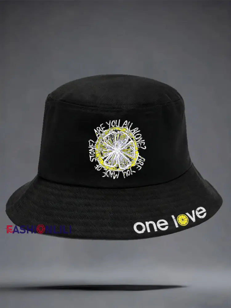 Unisex Lemon Roses Music Lover Printed Hat Black / ONE