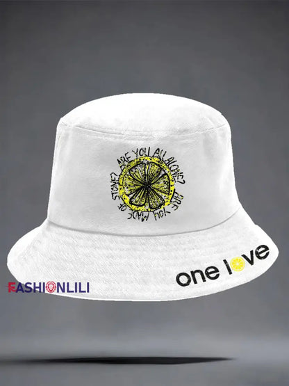 Unisex Lemon Roses Music Lover Printed Hat White / ONE