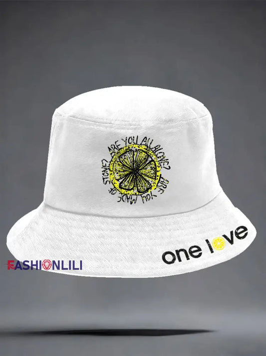 Unisex Lemon Roses Music Lover Printed Hat White / ONE