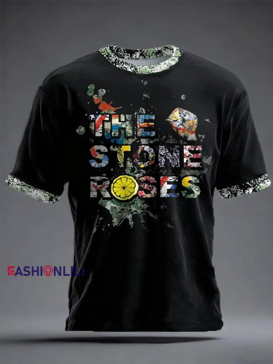 Unisex Lemon Roses Music Lover Printed T-shirt Black / S