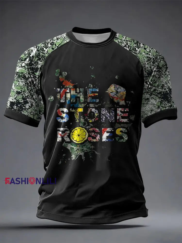 Unisex Lemon Roses Music Lover Printed T-shirt Black / S