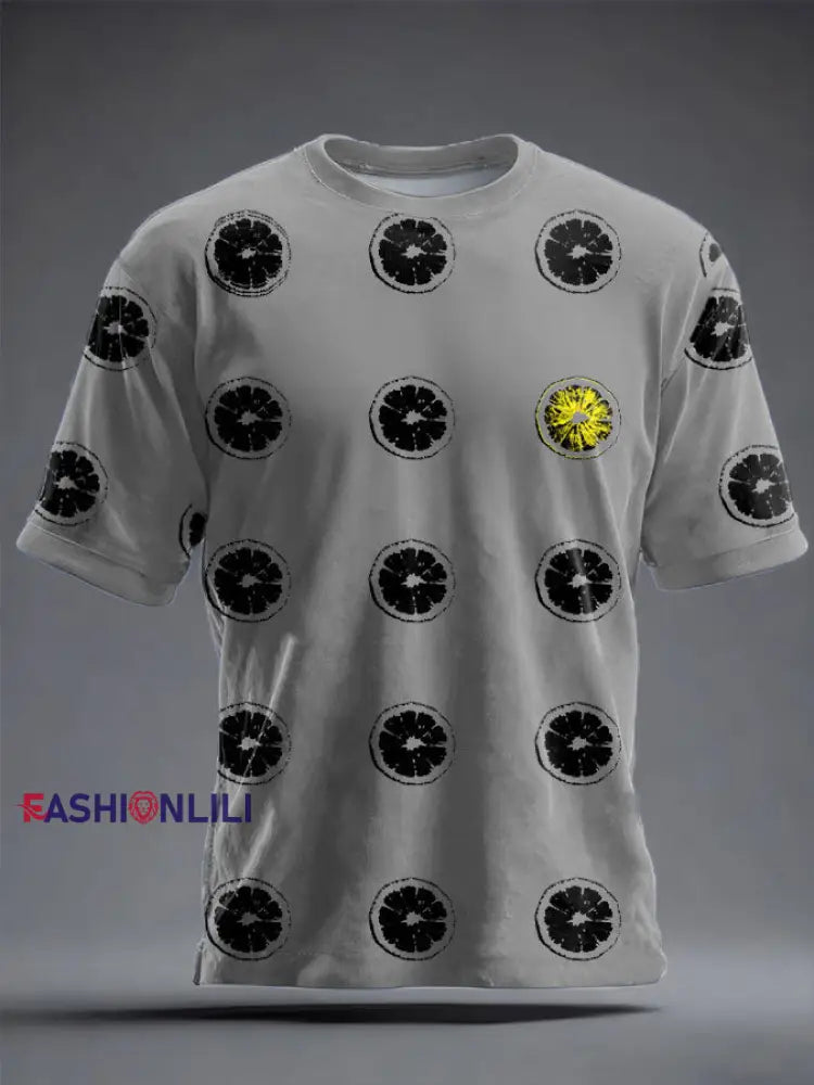 Unisex Lemon Roses Music Lover Printed T-shirt Light Gray / S