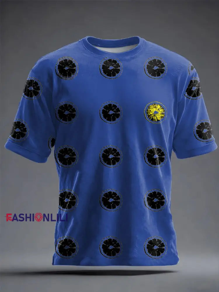 Unisex Lemon Roses Music Lover Printed T-shirt Royal Blue / S