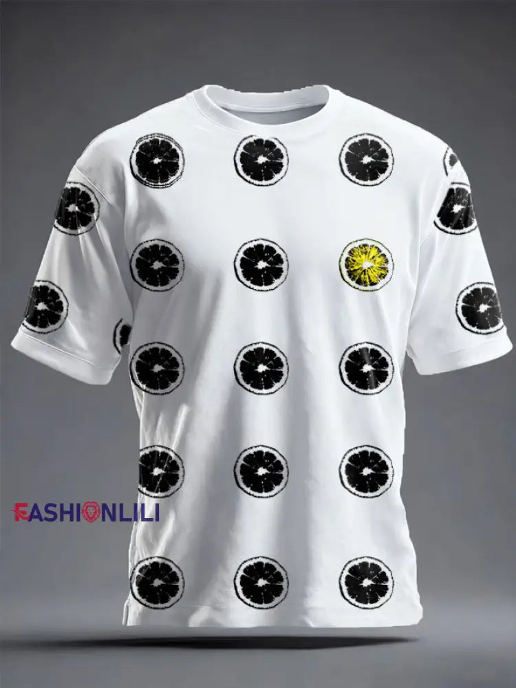 Unisex Lemon Roses Music Lover Printed T-shirt White / S