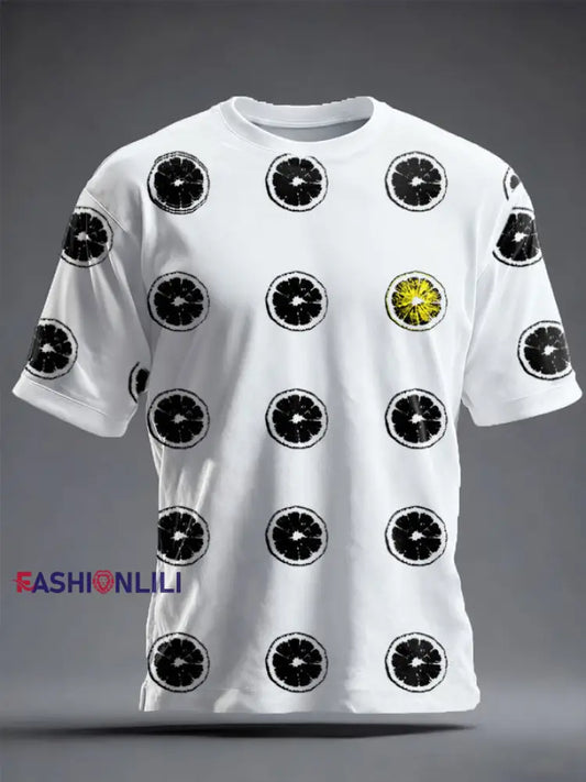 Unisex Lemon Roses Music Lover Printed T-shirt White / S