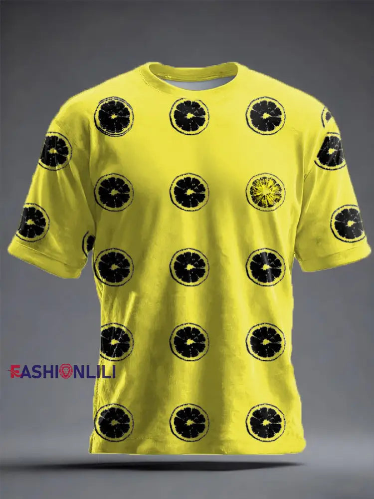 Unisex Lemon Roses Music Lover Printed T-shirt Yellow / S