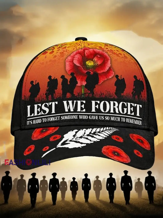 Unisex Lest We Forget Design Print Hat As picture / ONE