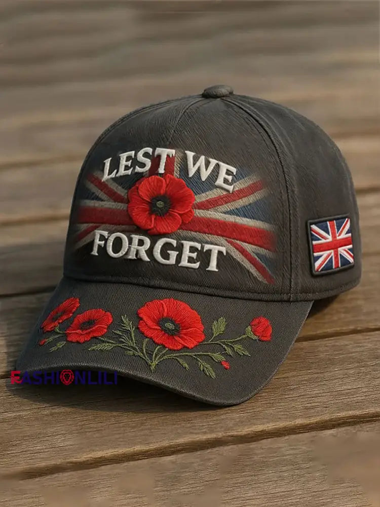 Unisex Lest We Forget Print Hat Black / ONE