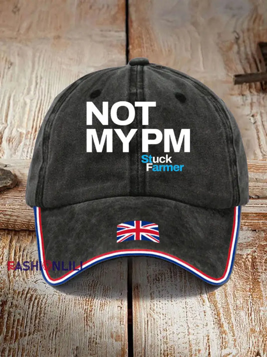 Unisex Not My PM Funny UK Flag Printed Hat Black / JM