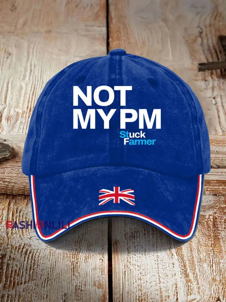 Unisex Not My PM Funny UK Flag Printed Hat Royal Blue / JM