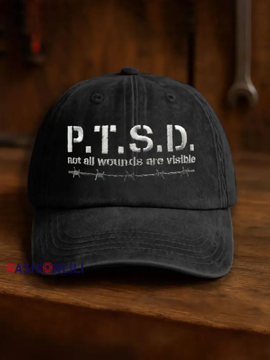 Unisex PTSD Awareness Veteran Printed Hat Black / JM