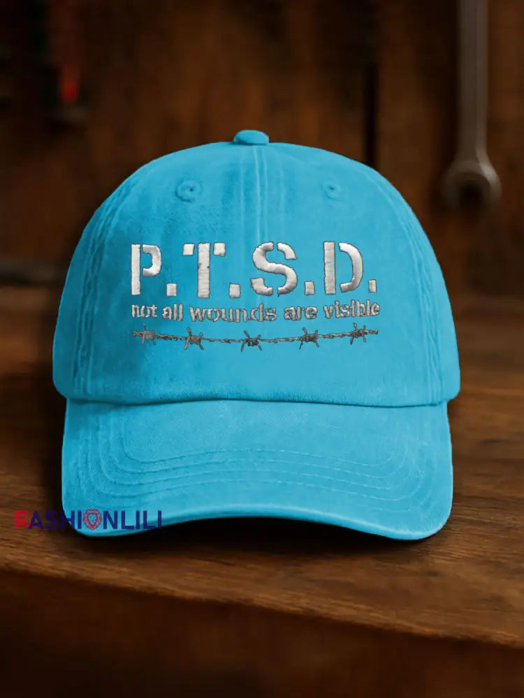 Unisex PTSD Awareness Veteran Printed Hat Blue-Green / JM