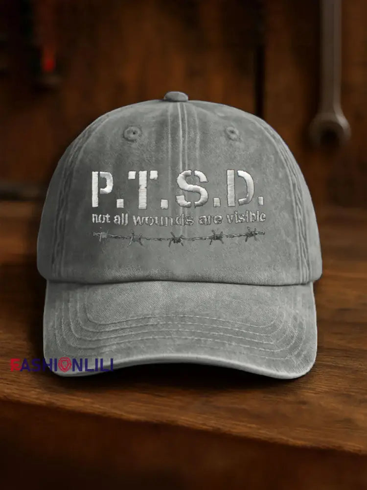 Unisex PTSD Awareness Veteran Printed Hat Light Gray / JM