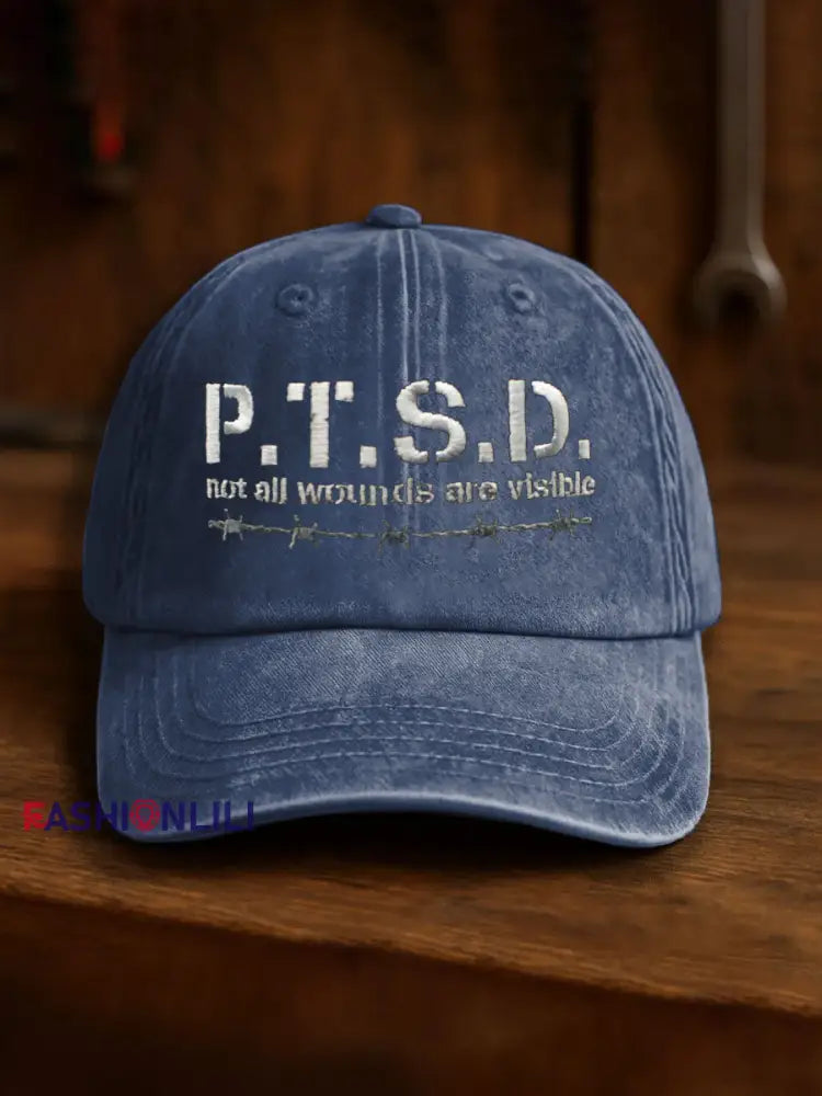 Unisex PTSD Awareness Veteran Printed Hat Navy Blue / JM