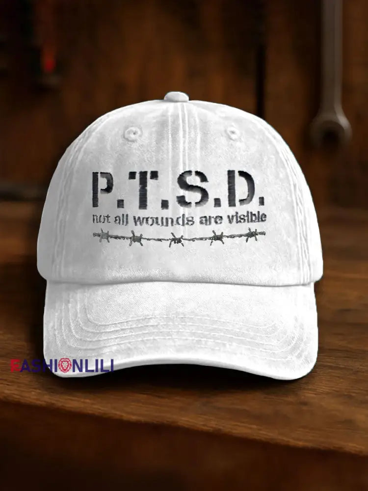 Unisex PTSD Awareness Veteran Printed Hat White / JM