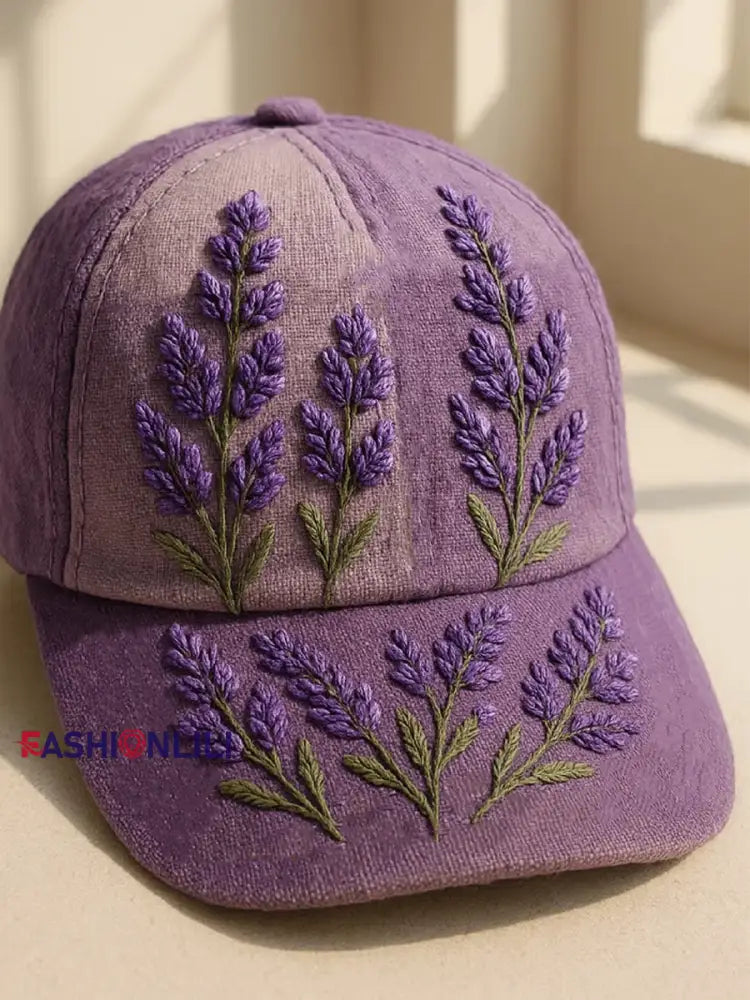 Unisex Purple Floral Print Baseball Hat Purple / ONE