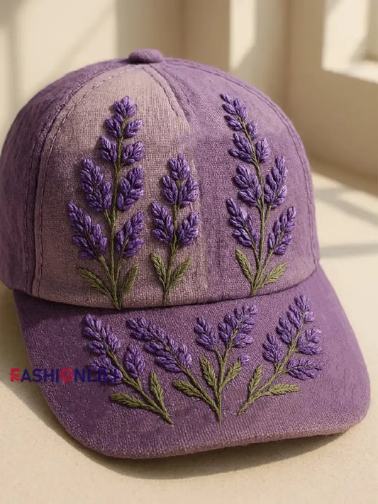 Unisex Purple Floral Print Baseball Hat Purple / ONE