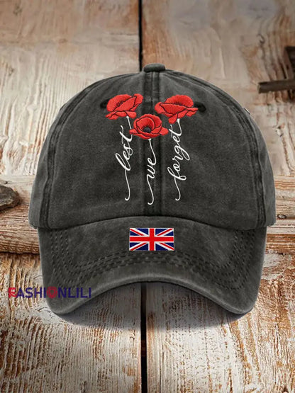 Unisex Remembrance Day Lest We Forge Print Hat Black / ONE
