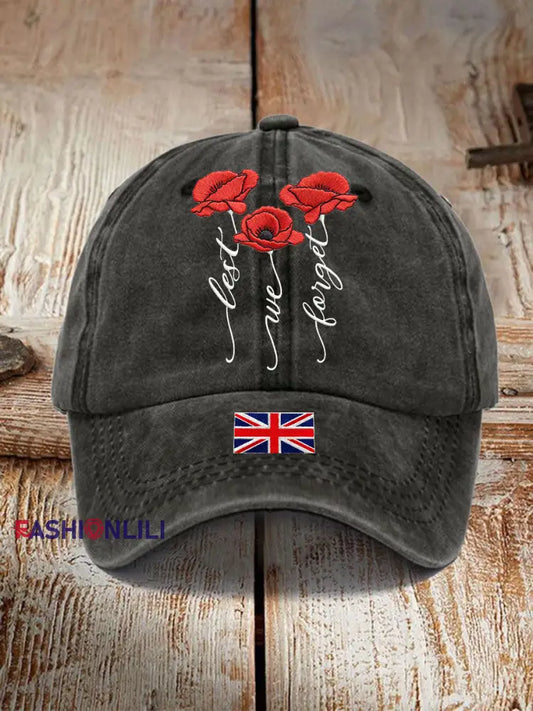 Unisex Remembrance Day Lest We Forge Print Hat Black / ONE
