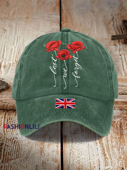 Unisex Remembrance Day Lest We Forge Print Hat Green / ONE