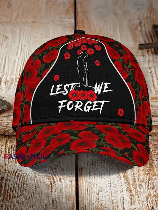 Unisex Remembrance Day Lest We Forget Print Hat As picture / ONE