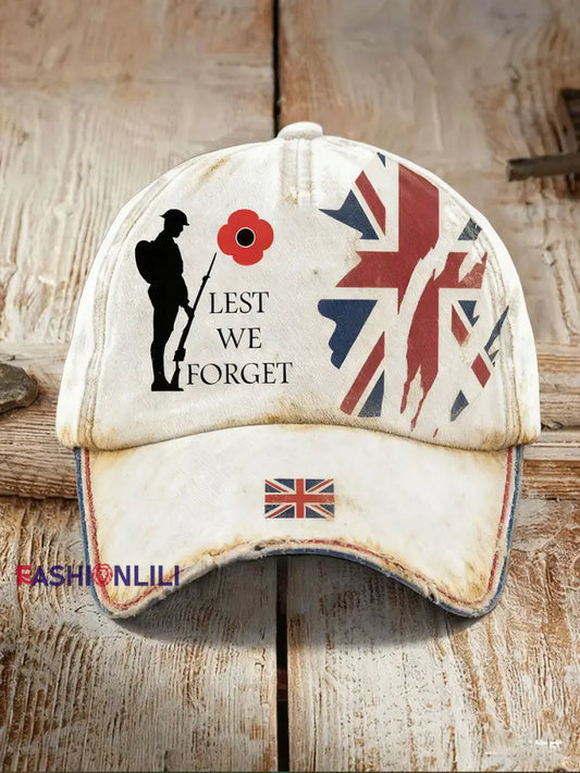 Unisex Remembrance Day Lest We Forget Print Hat White / ONE