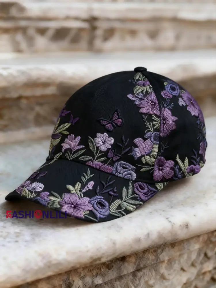 Unisex Retro Bohemian Floral Print Casual Hat Black / ONE