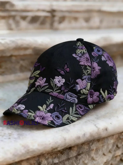 Unisex Retro Bohemian Floral Print Casual Hat Black / ONE