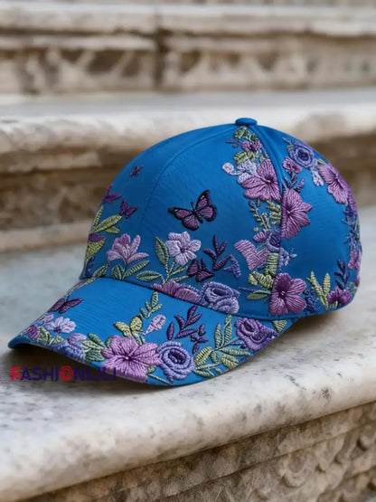 Unisex Retro Bohemian Floral Print Casual Hat Blue / ONE