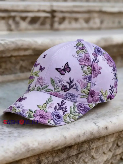 Unisex Retro Bohemian Floral Print Casual Hat Lavender / ONE