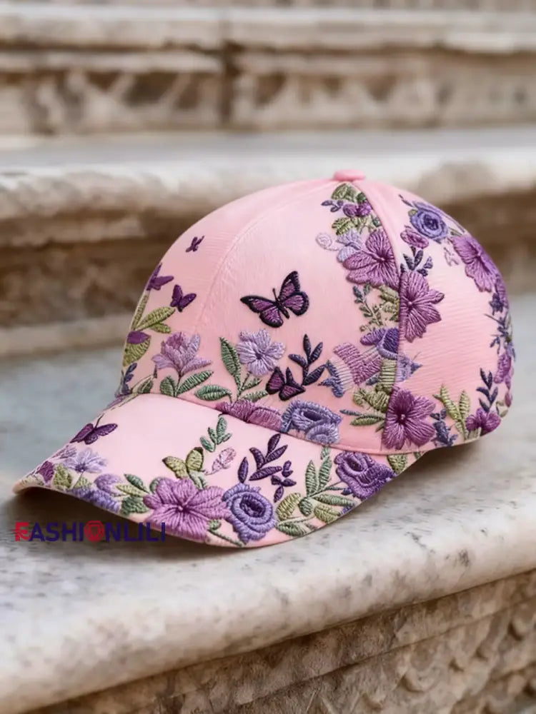 Unisex Retro Bohemian Floral Print Casual Hat Pink / ONE