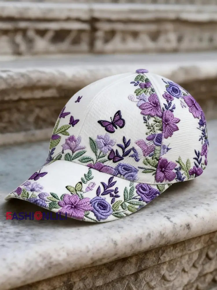 Unisex Retro Bohemian Floral Print Casual Hat White / ONE