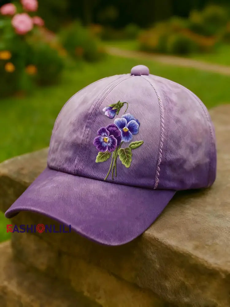 Unisex Retro Floral Print Casual Hat Purple / ONE