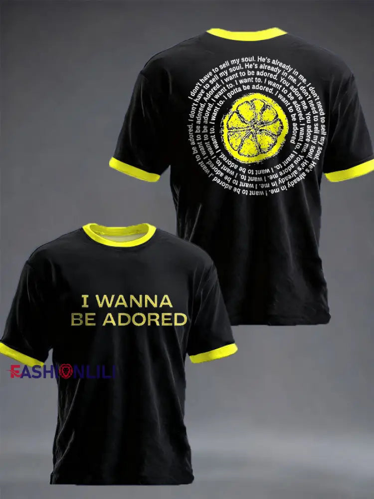 Unisex Roses Music Lover Lemon Printed T-shirt Black / S