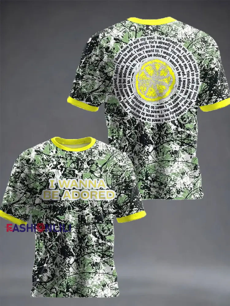 Unisex Roses Music Lover Lemon Printed T-shirt Camouflage / S