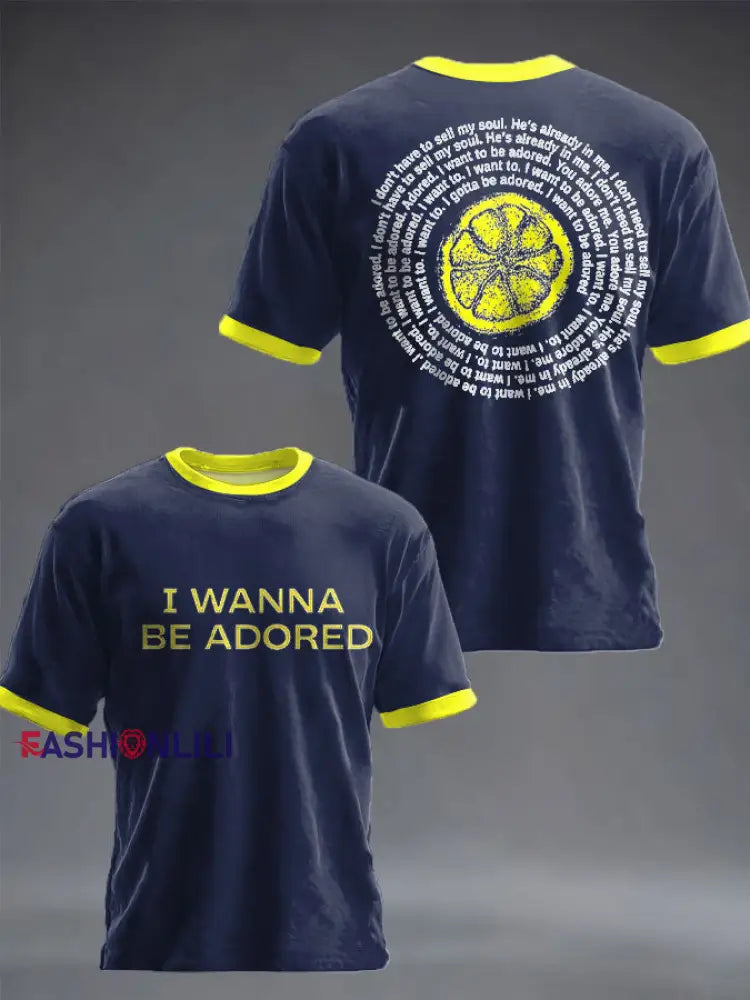 Unisex Roses Music Lover Lemon Printed T-shirt Navy Blue / S