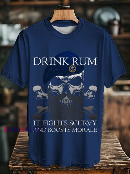 Unisex Royal Navy Veteran Drink Rum Printed T-shirt Navy Blue / S