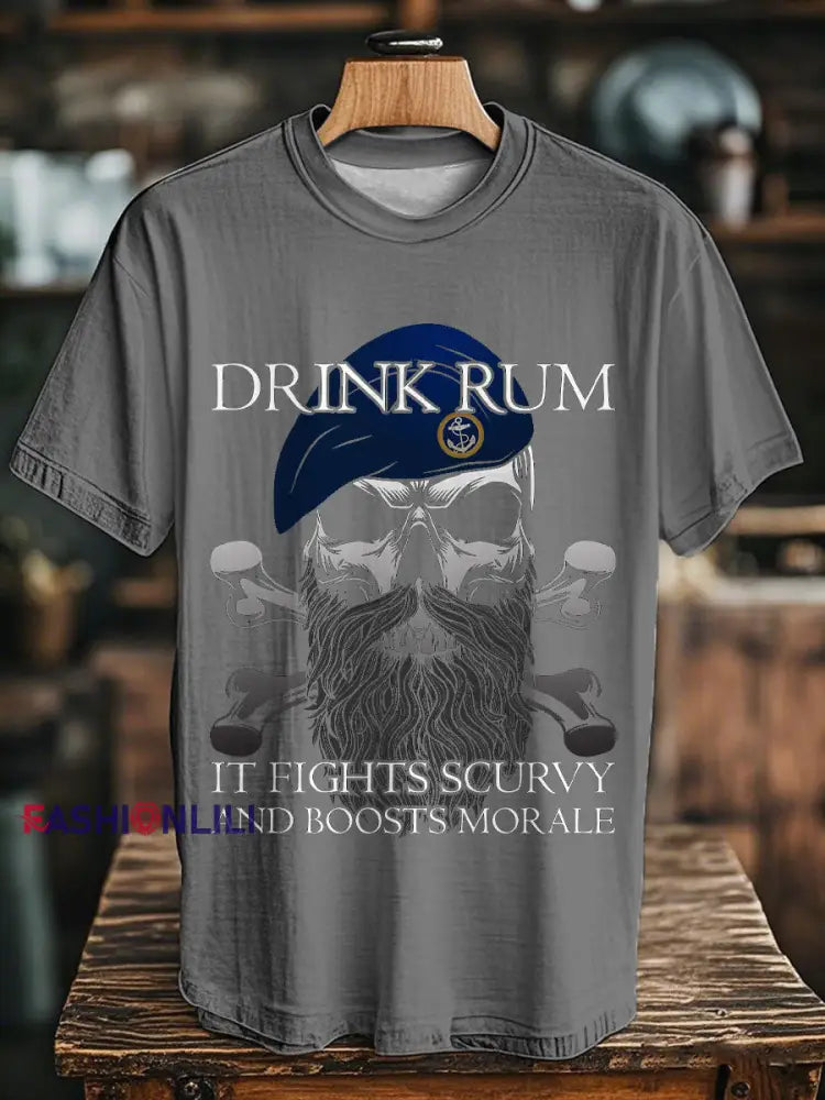 Unisex Royal Navy Veteran Drink Rum Printed T-shirt Light Gray / S